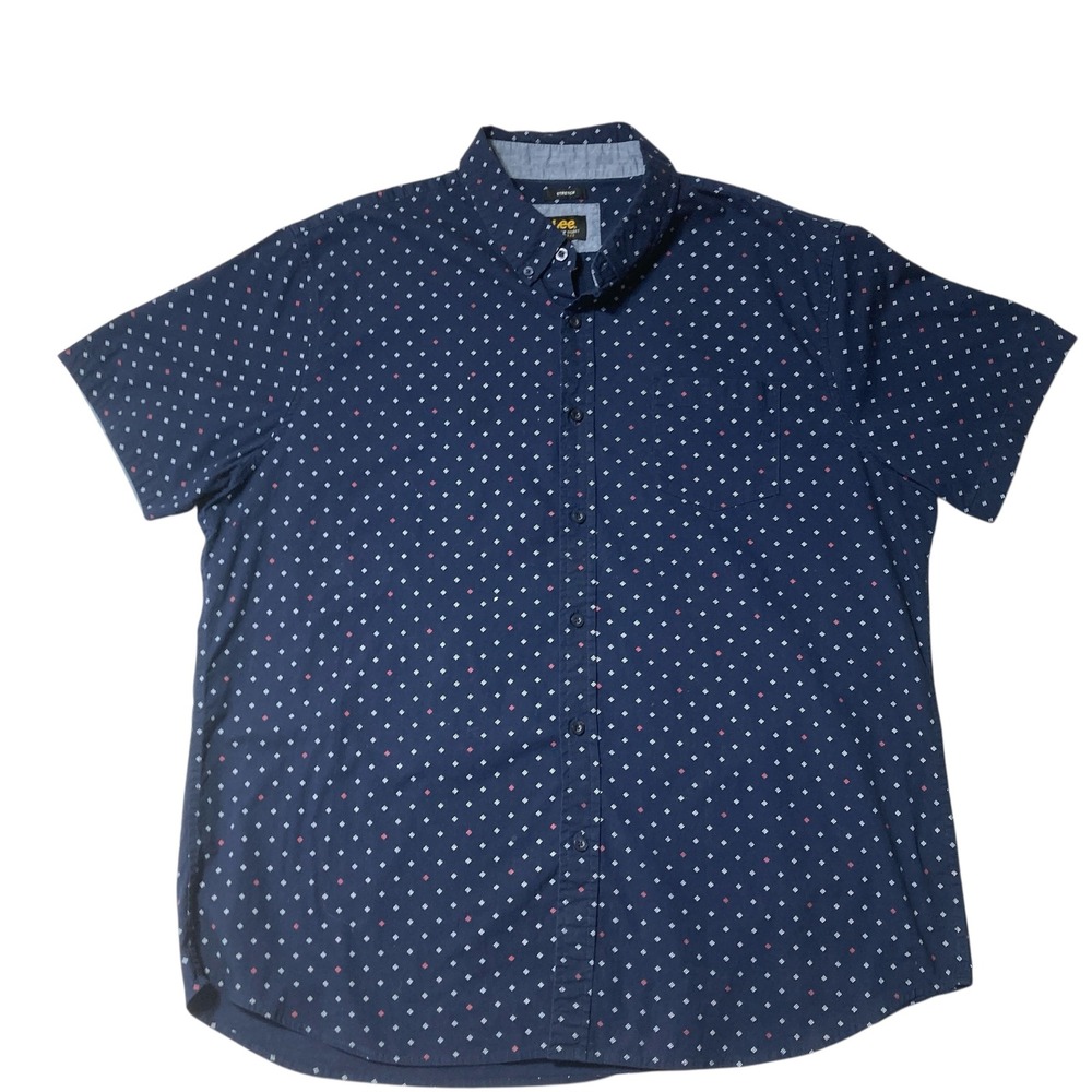 Lee Premium Select XXL Blue Diamond Print Stretch‎ Short Sleeve Button Up Shirt